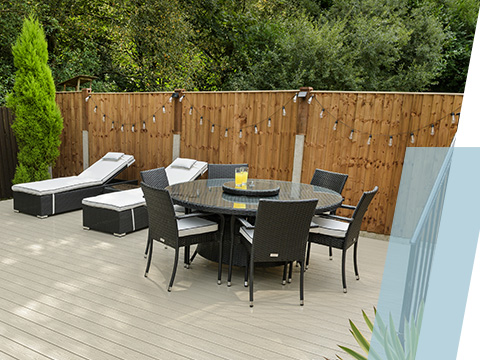 A seated area on a UPVC deck