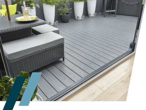 An exit point onto grey UPVC decking